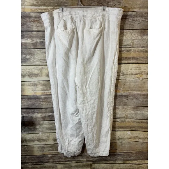 Athleta Cabo Linen Wide Leg Pant White 100% Linen Plus Size 22 Summer Resort - Picture 3 of 6
